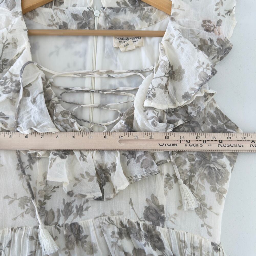 Denim & Supply Ralph Lauren Dress Large Floral Cotton Hi Low Ruffle Cottage Maxi - Picture 9 of 11